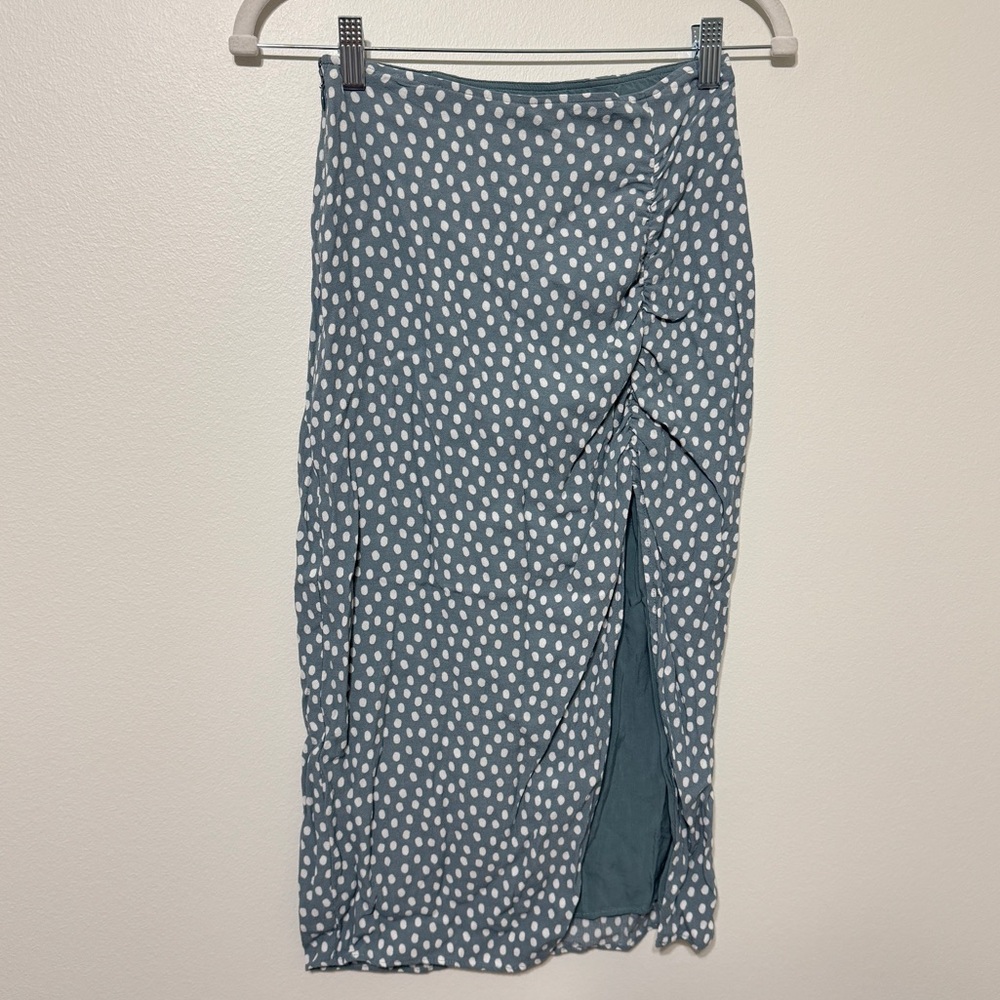 Abercrombie & Fitch Midi Skirt Size XS Polka Dot Cinched Blue White Fall - Picture 3 of 8
